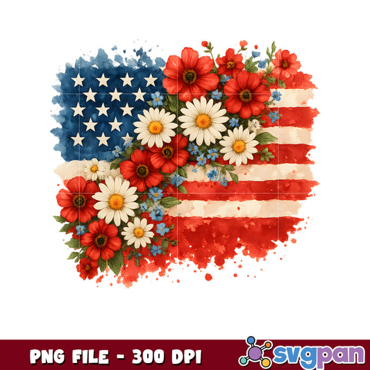 Patriotic Floral Watercolor PNG 300 DPI