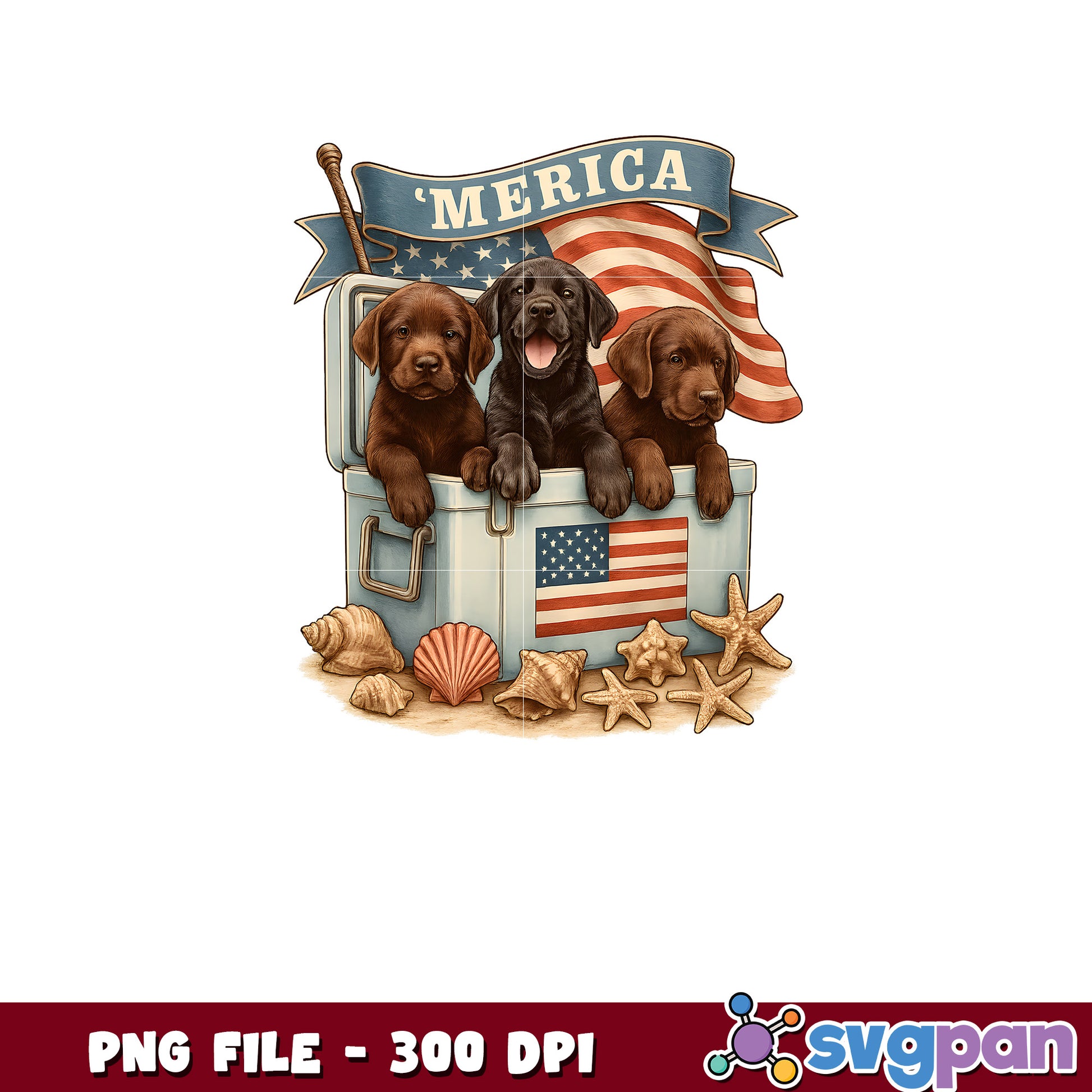 Patriotic Labrador Puppies PNG 300 DPI