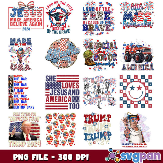Patriotic PNG Bundle 12 Designs 300 DPI