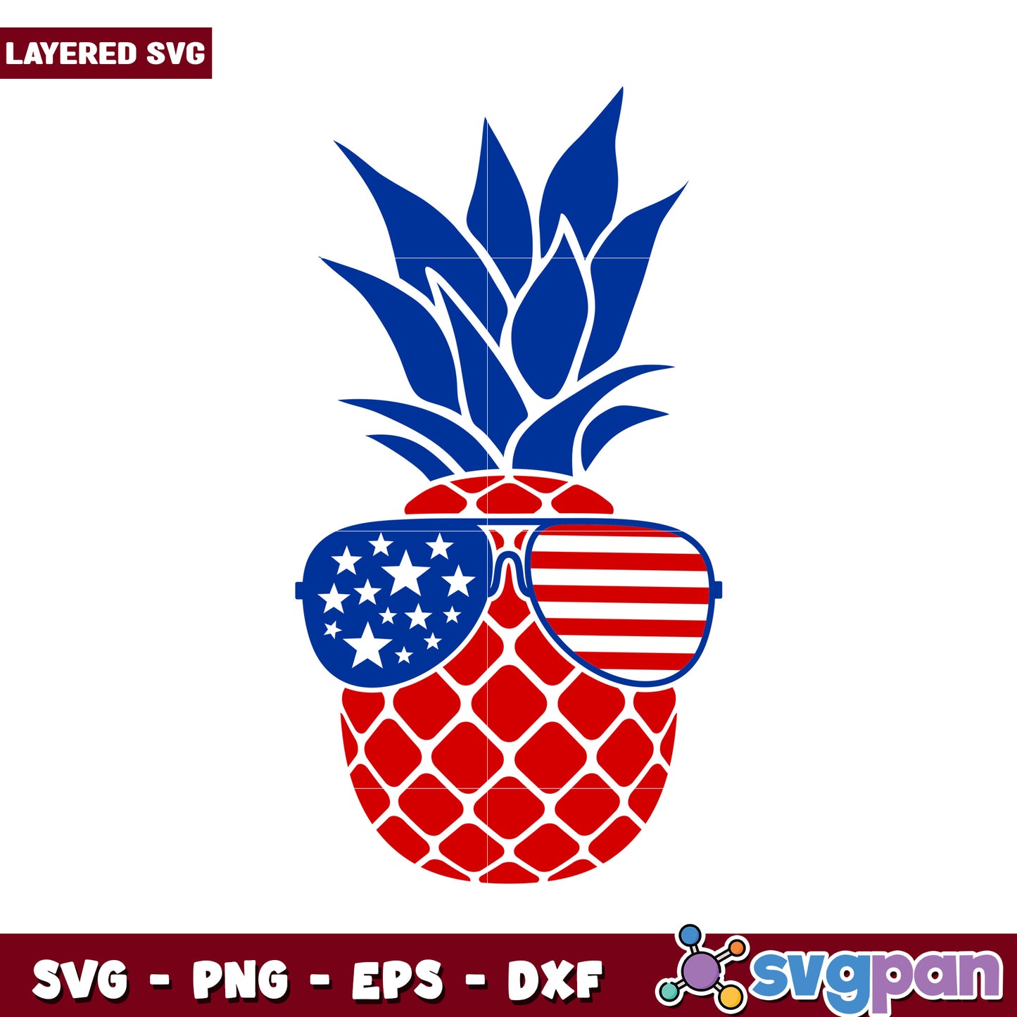 Patriotic Pineapple SVG Design for Crafts, Layered and Colorful File