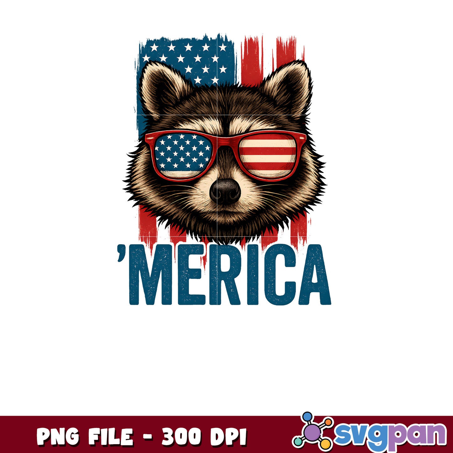 Patriotic Raccoon PNG 300 DPI 'Merica Design