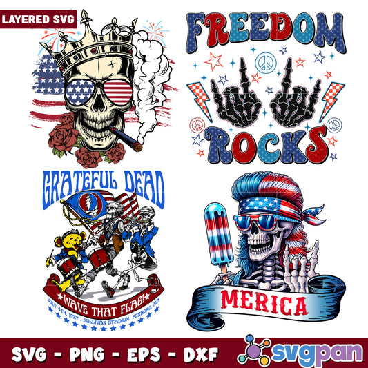 Patriotic Skull SVG Bundle 4th of July Designs