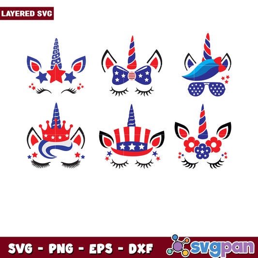 Patriotic Unicorn SVG Bundle 6 Layered Designs