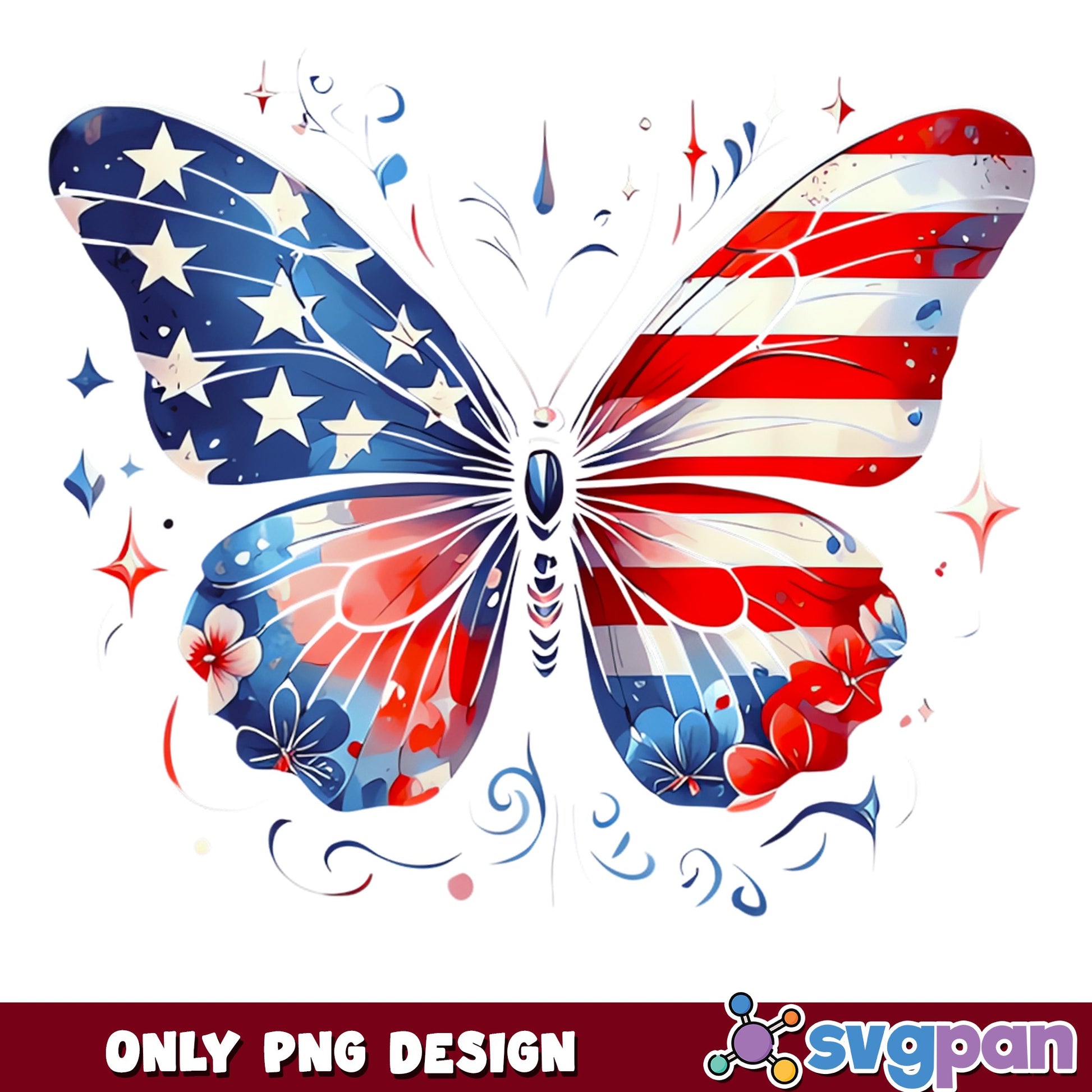 Patriotic Butterfly PNG, American Flag Design, 4th Of July PNG