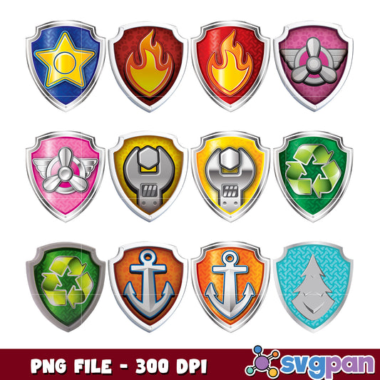 Paw Patrol Badges PNG Bundle 300 DPI