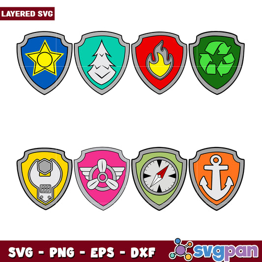 Paw Patrol Badges SVG Bundle 8 Layered Designs
