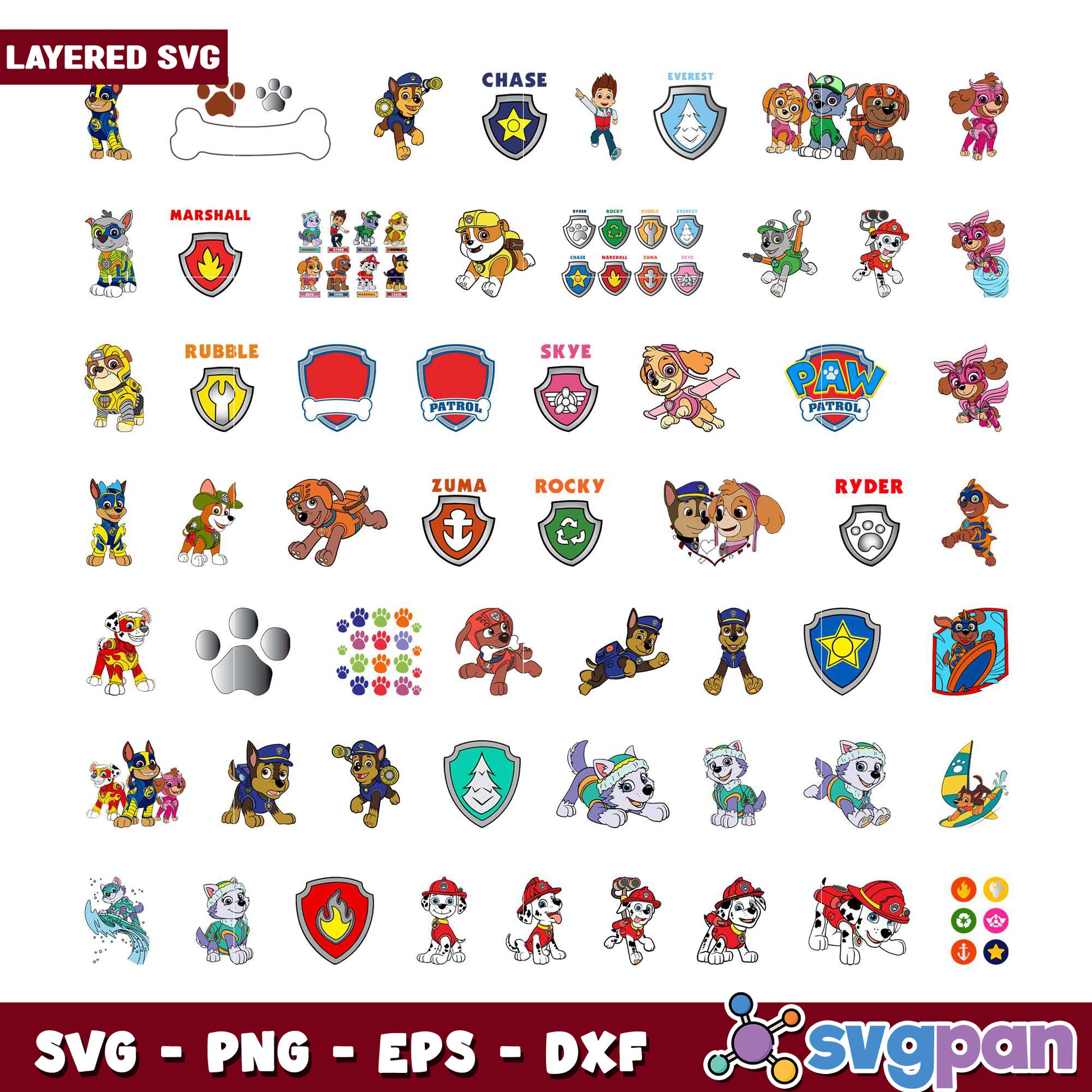 Paw Patrol Bundle SVG Colorful Digital Designs Pack