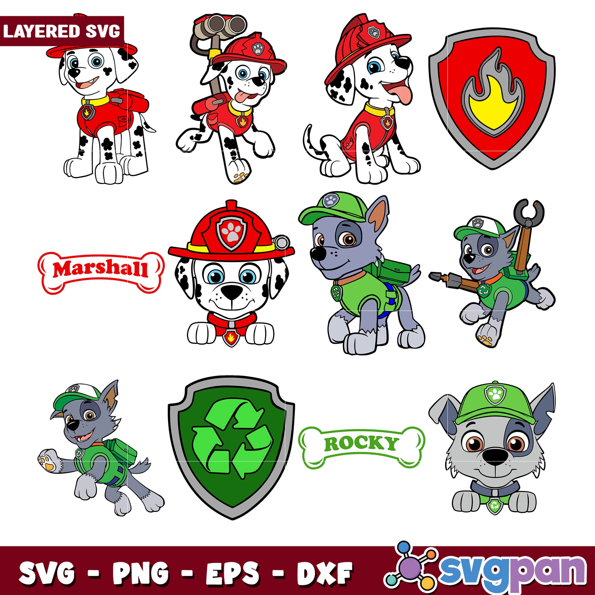 Paw Patrol Marshall & Rocky SVG Bundle