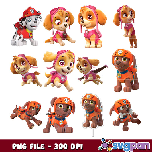 Paw Patrol PNG Bundle Skye, Marshall, Zuma