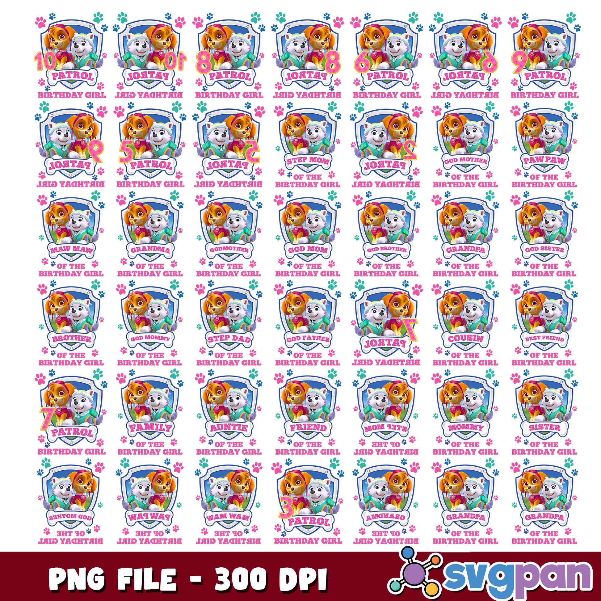 Birthday girl paw patrol png bundle