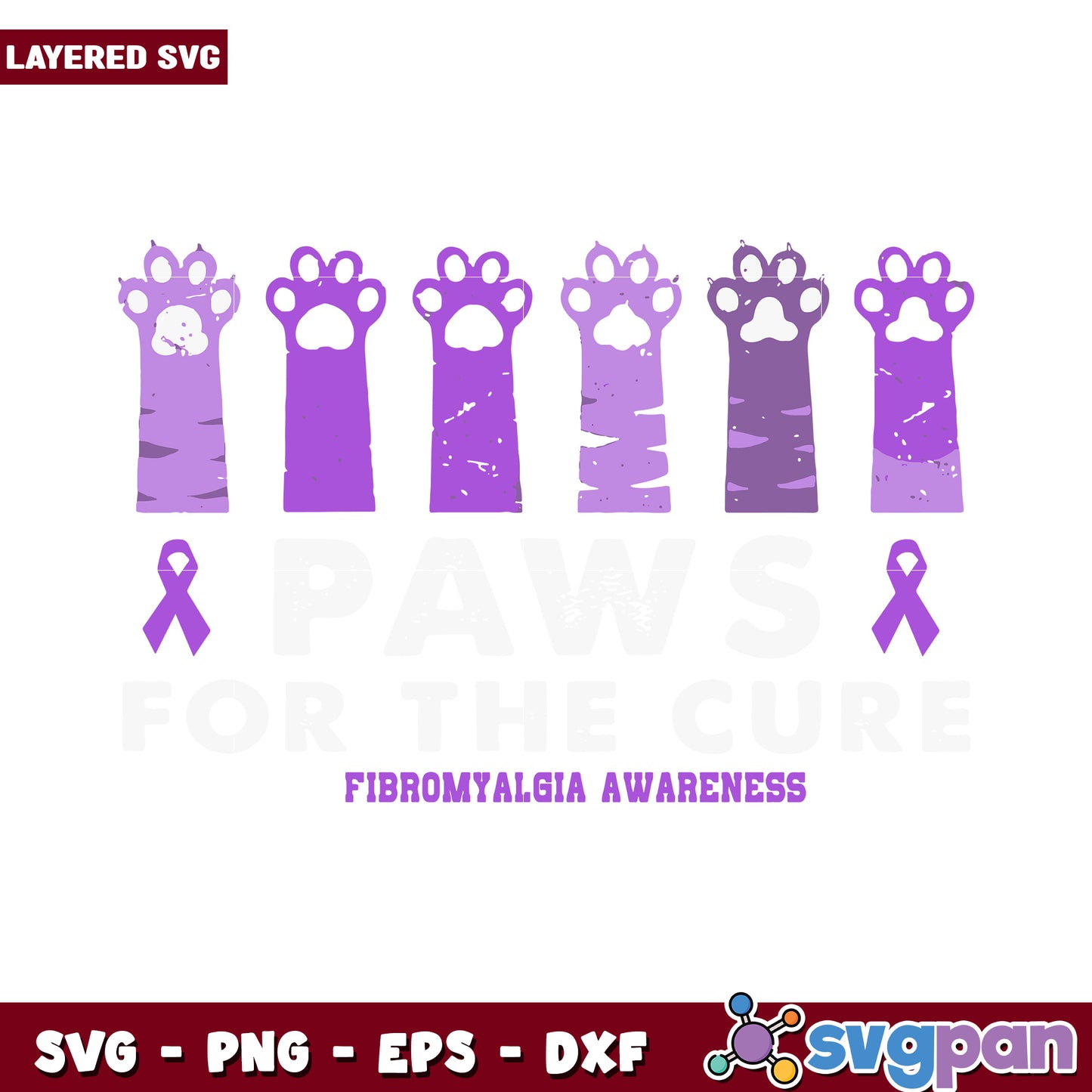 Paws for the Cure Fibromyalgia Awareness SVG Design, Perfect for Crafts