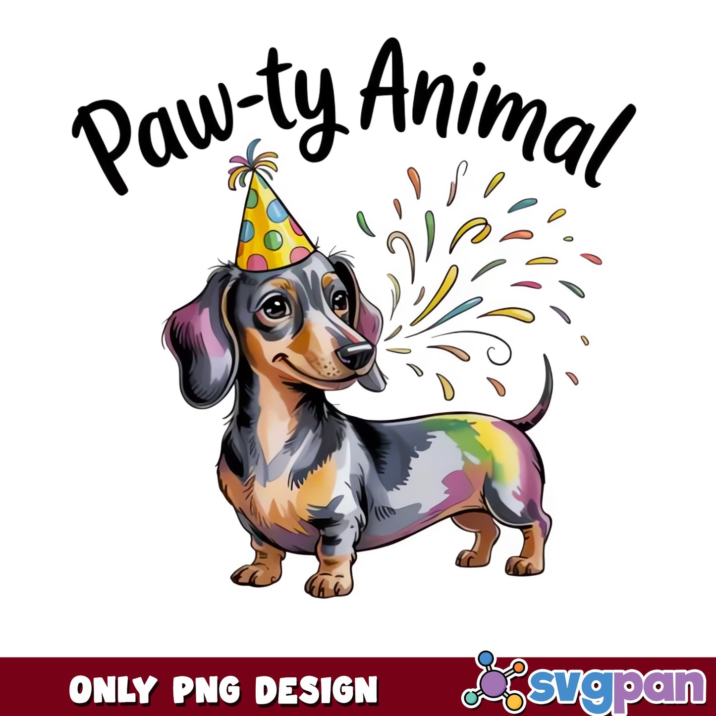 Pawty Animal Dachshund PNG, Birthday Dog PNG, Funny Weiner Dog PNG