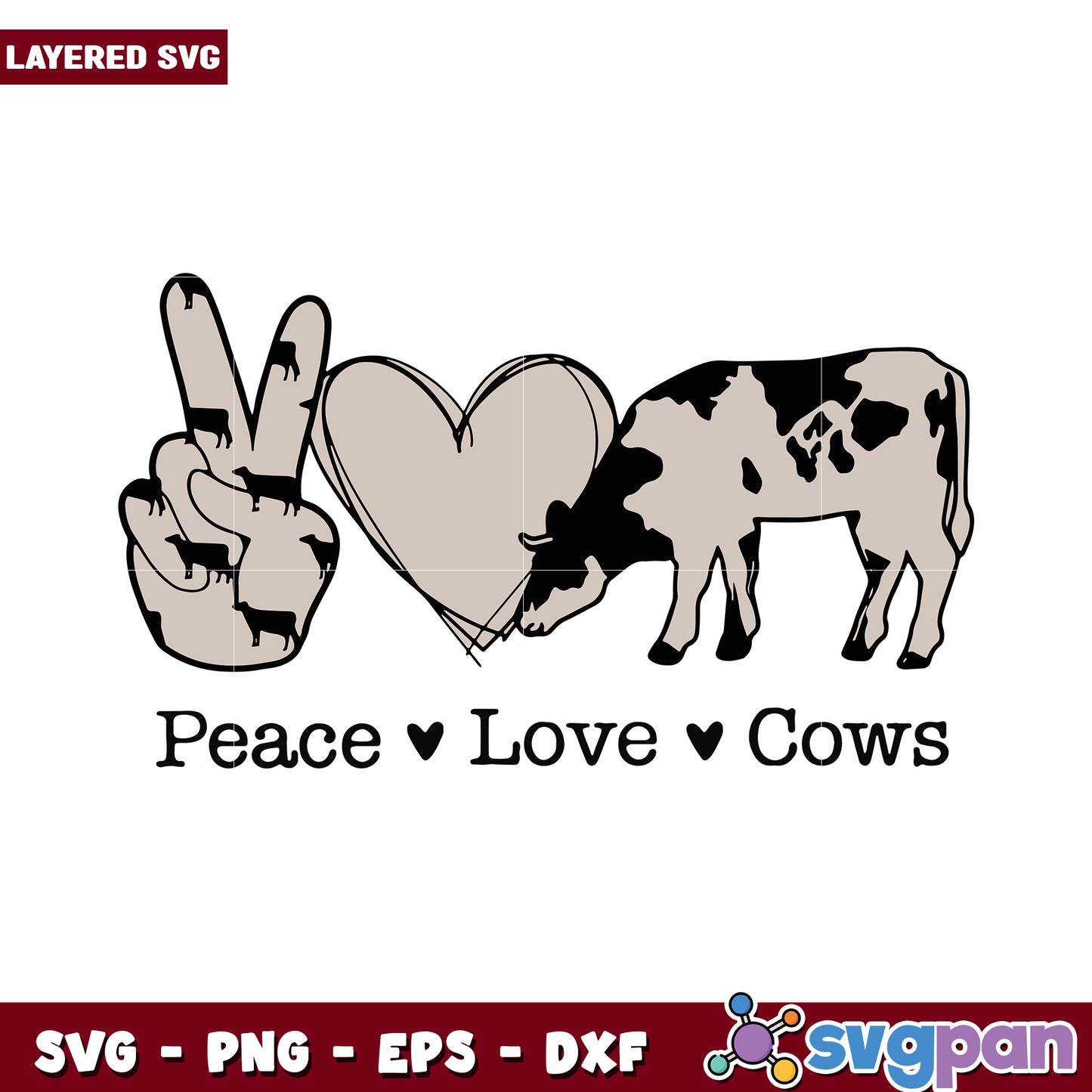 Peace Love Cows SVG Design for Farm Lovers, Cute Animal Theme