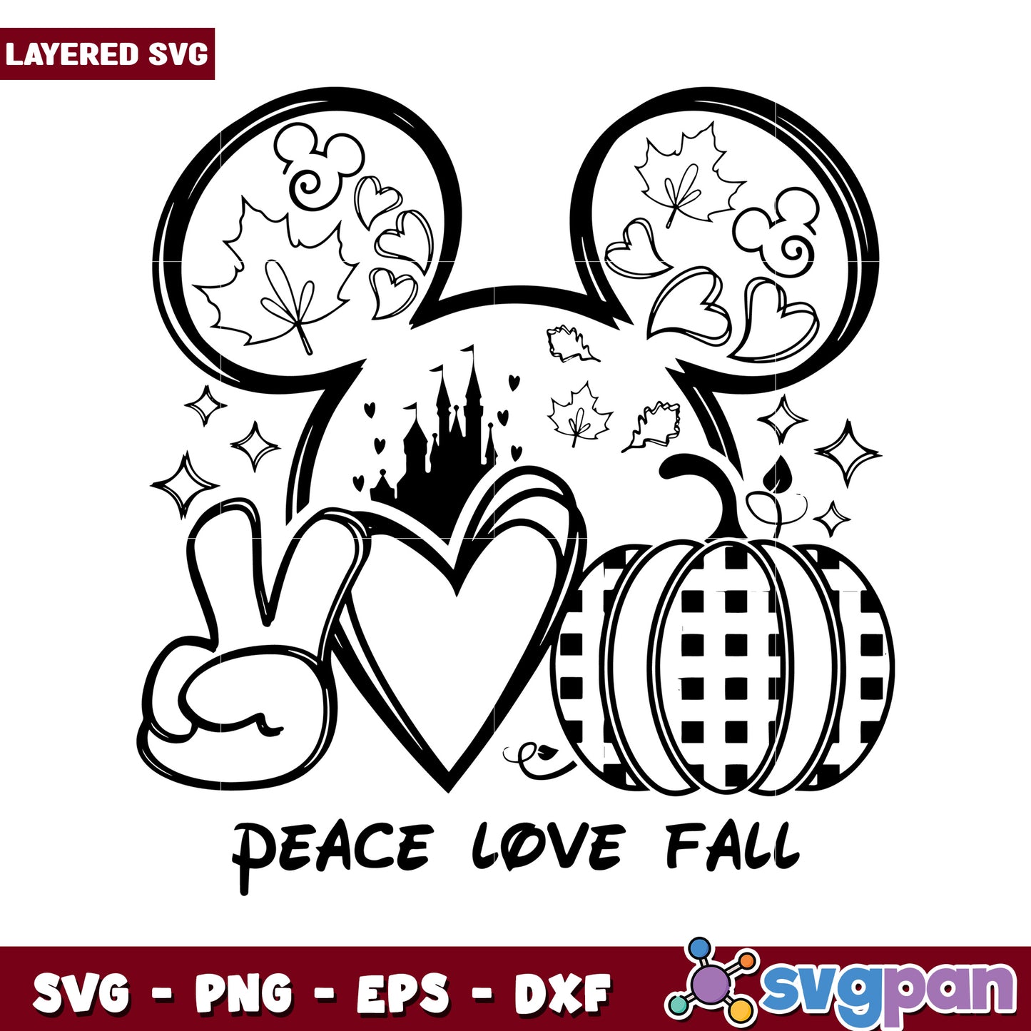 Peace Love Fall Mickey Mouse SVG Design, Perfect for Fall Decor