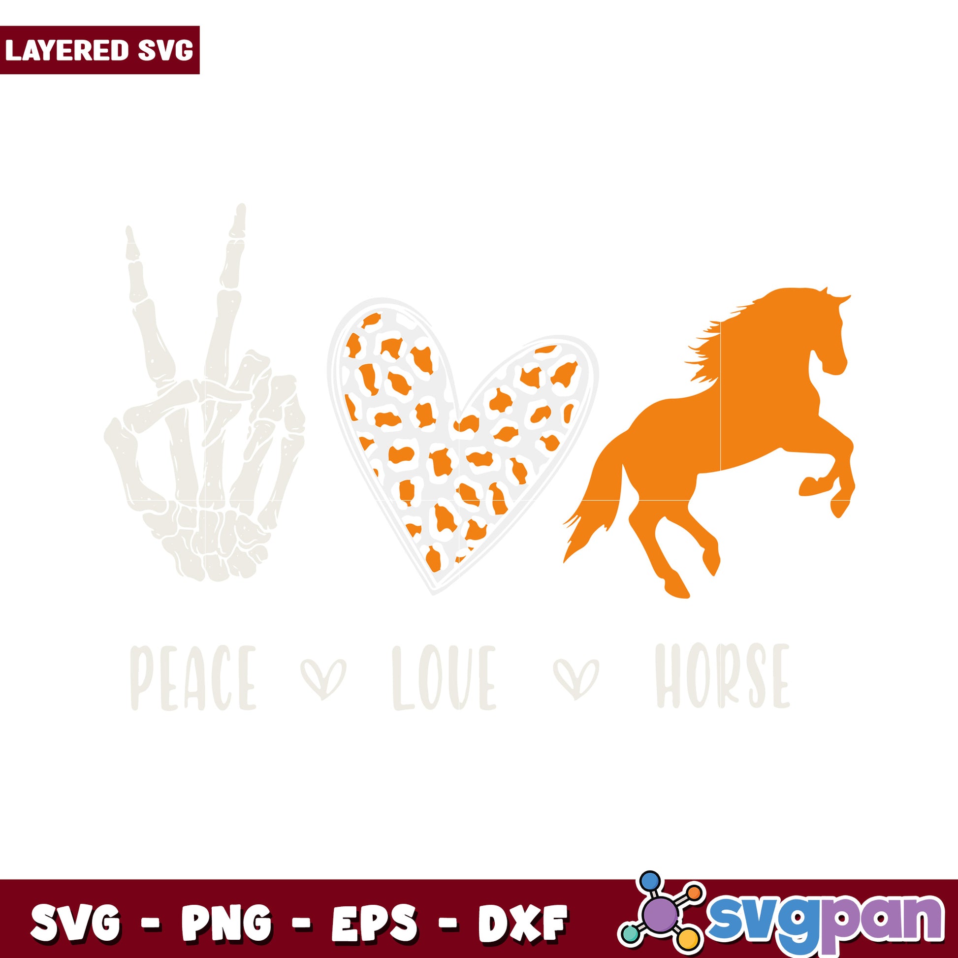 Peace Love Horse SVG Design, perfect for equestrian enthusiasts