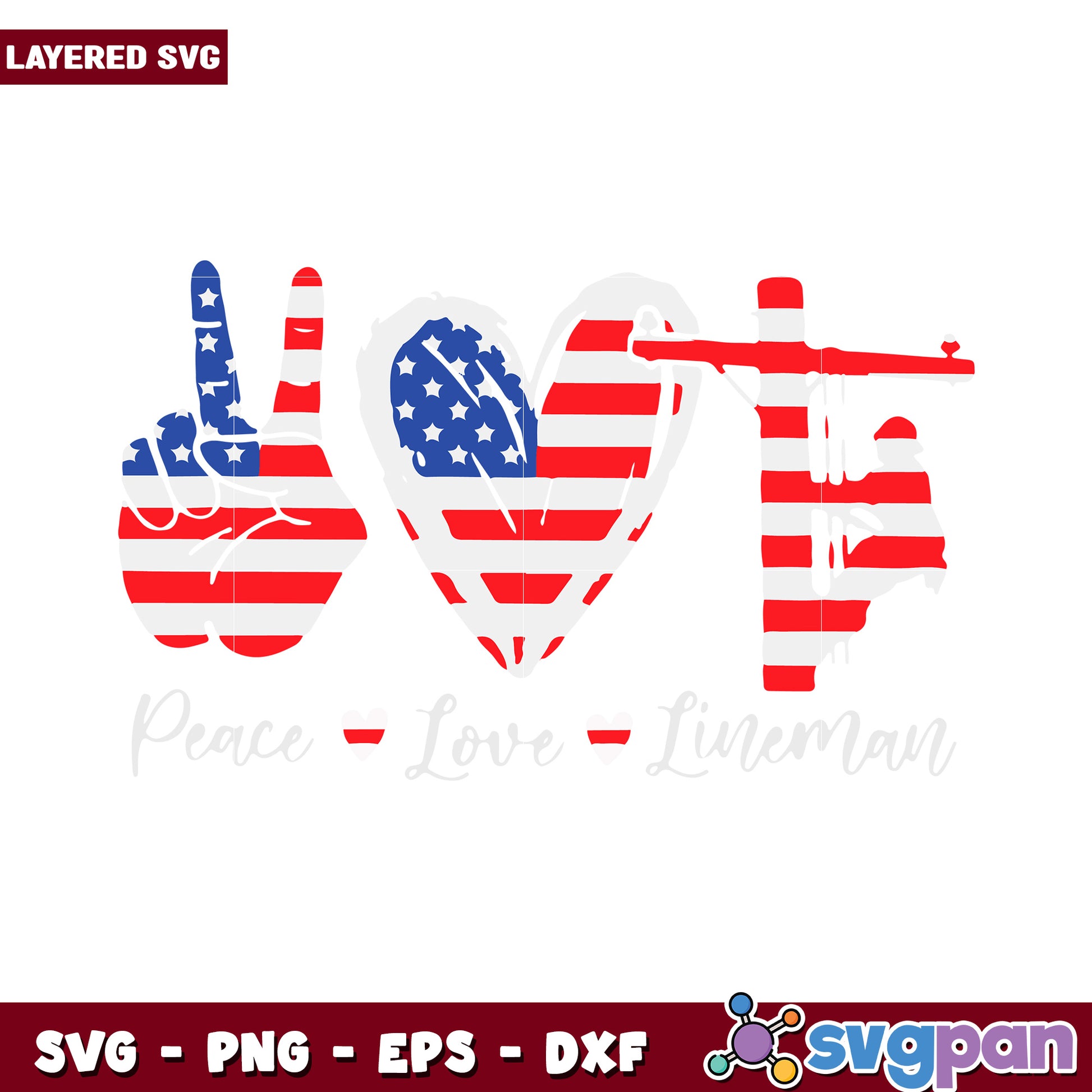 Peace Love Lineman SVG with American Flag Design, Creative Layered Art