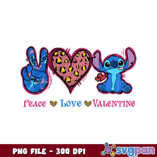 Peace Love Valentine PNG Design, Cute Stitch Graphic Art