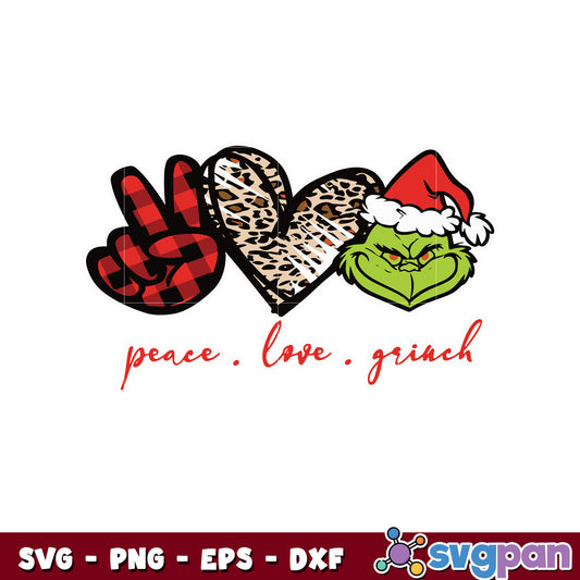 Peace love grinch christmas leopard heart svg