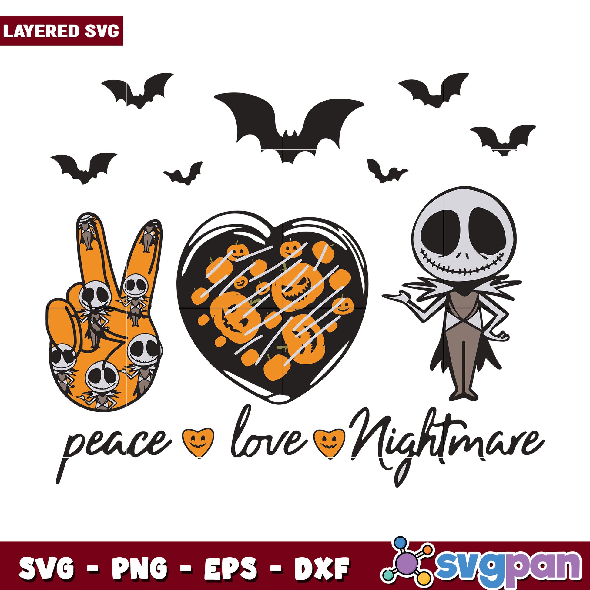 Peace love nightmare svg, halloween svg, horror movies characters svg (2)