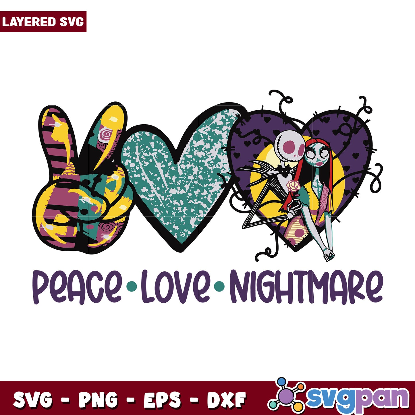 Peace love nightmare svg, halloween svg, horror movies characters svg