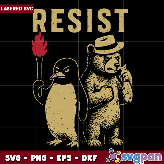 Penguin and the bear with the resist sign svg, black lives matter svg, anti racism​ svg