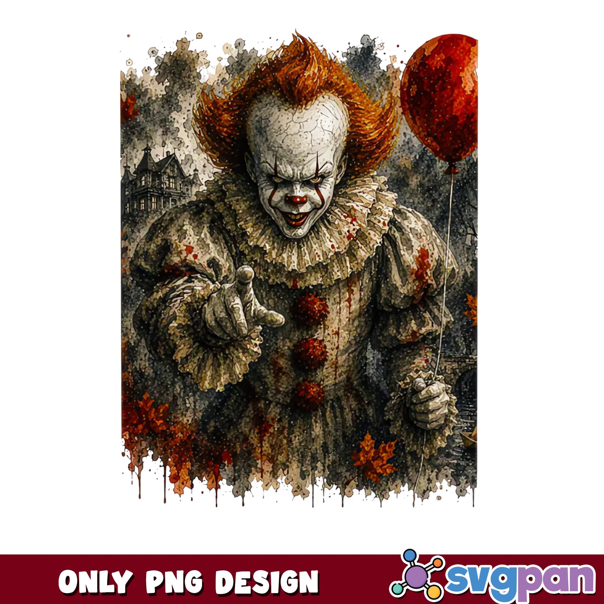 Pennywise Clown Horror PNG, IT Movie Halloween PNG, Scary Clown PNG
