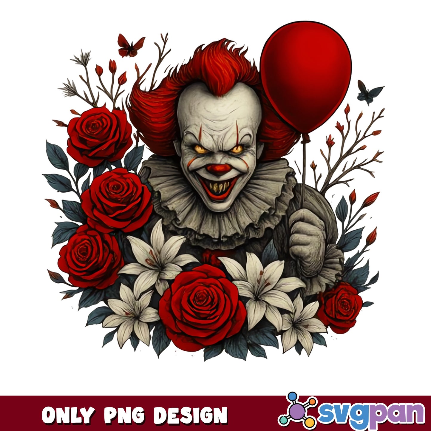 Pennywise Floral PNG, IT Clown Halloween PNG, Horror PNG