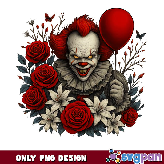 Pennywise Floral PNG, IT Clown Halloween PNG, Horror PNG