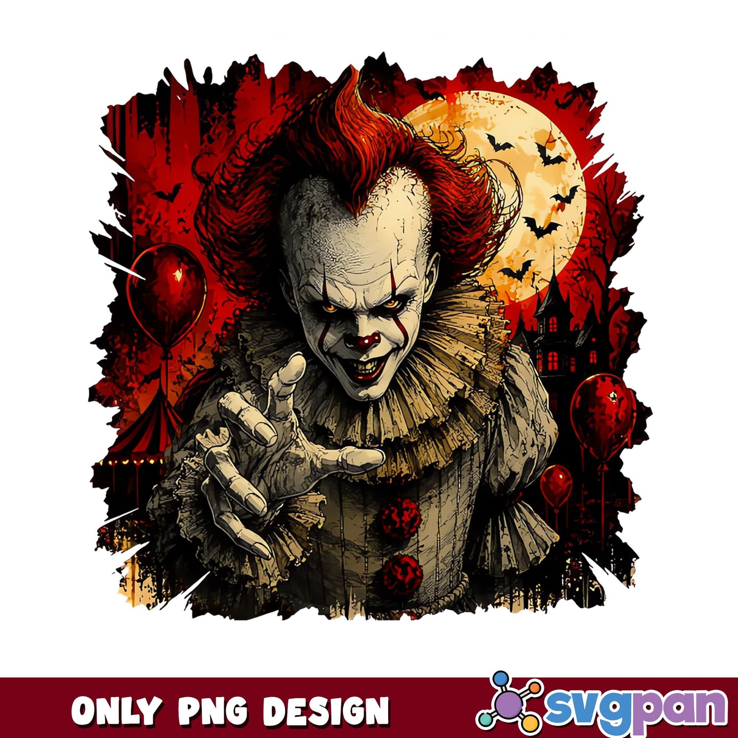 Pennywise IT Clown Halloween Horror PNG, Scary Clown PNG, Halloween PNG