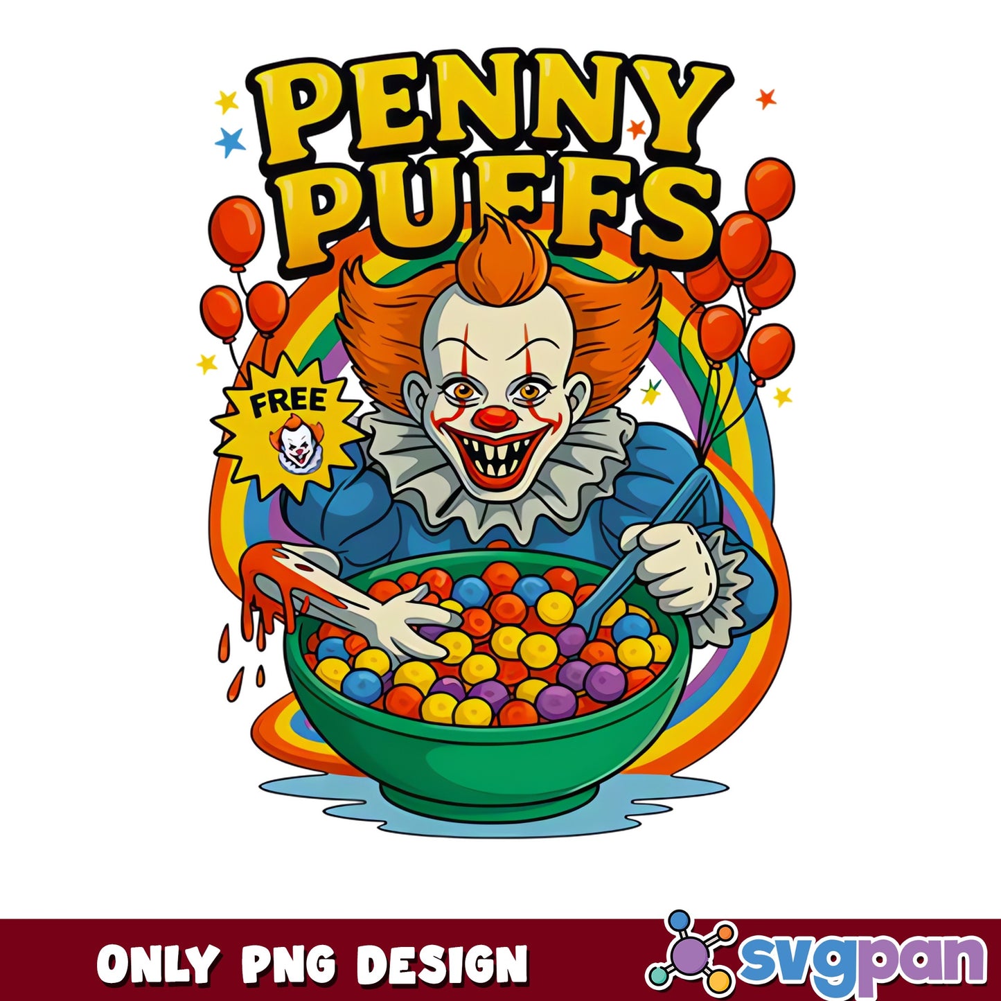 Pennywise Penny Puffs Cereal PNG, IT Clown PNG, Halloween PNG