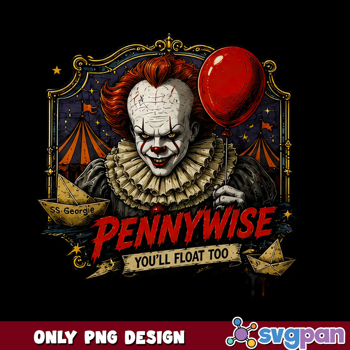 Pennywise You'll Float Too PNG, IT Clown Horror PNG, Halloween PNG