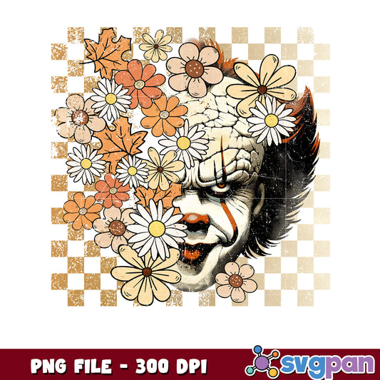 Pennywise fall flowers design png, halloween quotes png, halloween design png