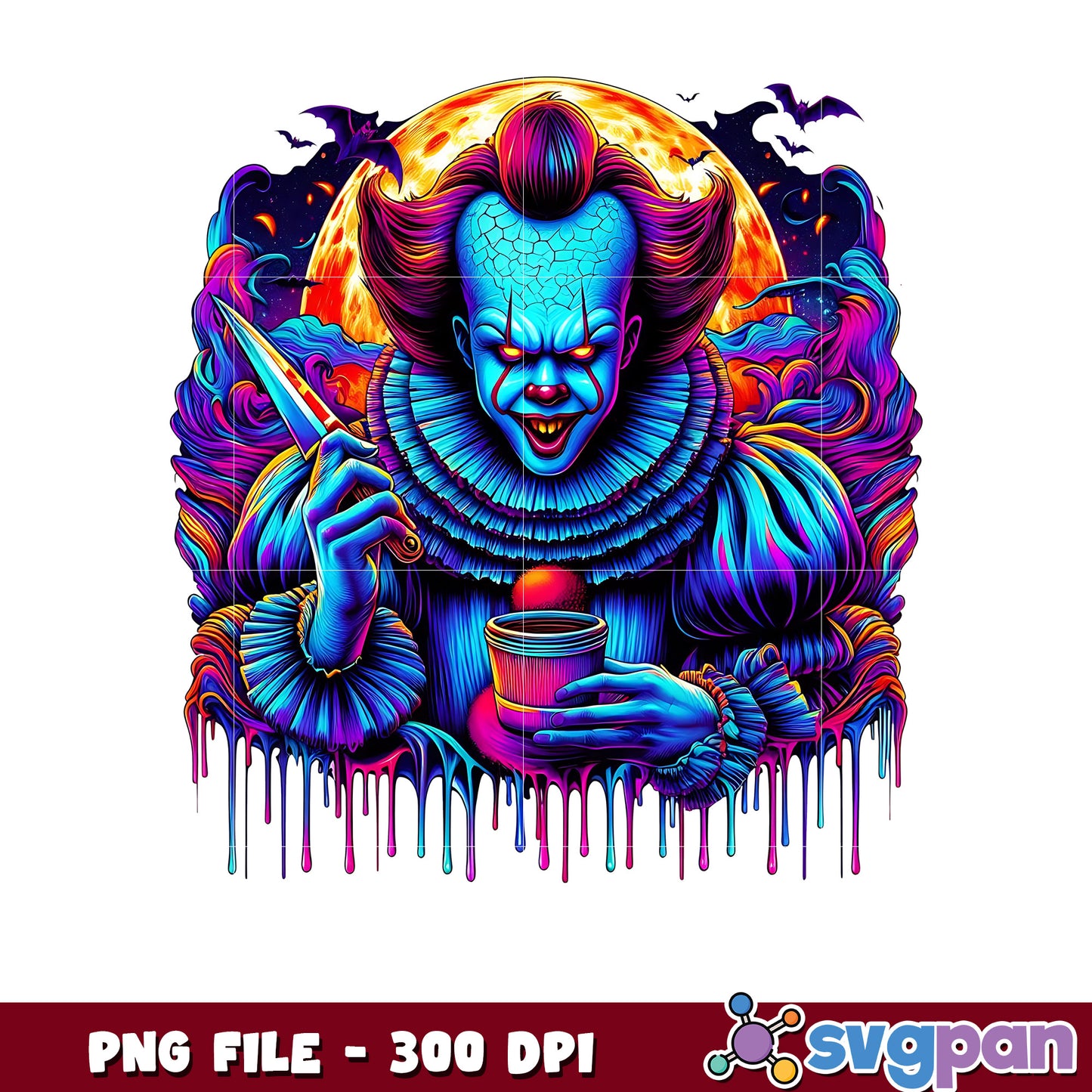 Pennywise scary design png, spooky halloween png, halloween candy png