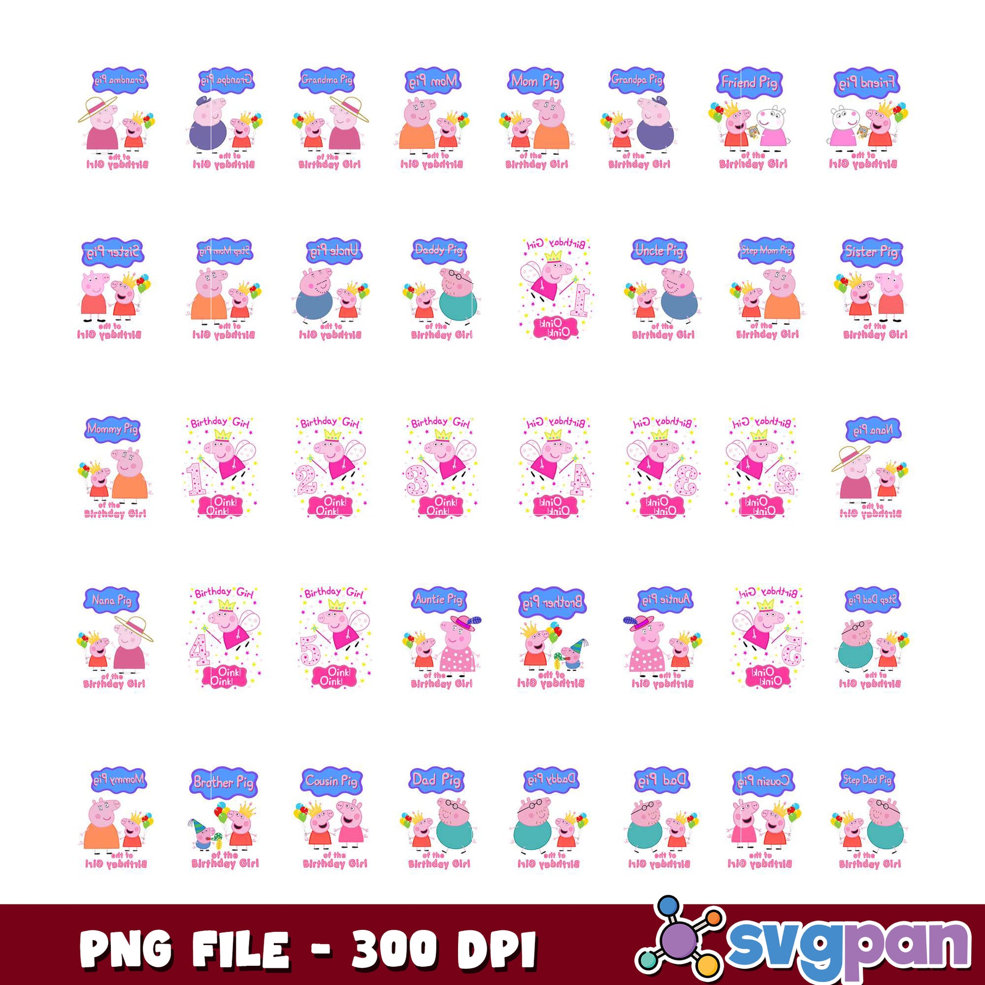 Peppa Pig Birthday Girl PNG Bundle 300 DPI