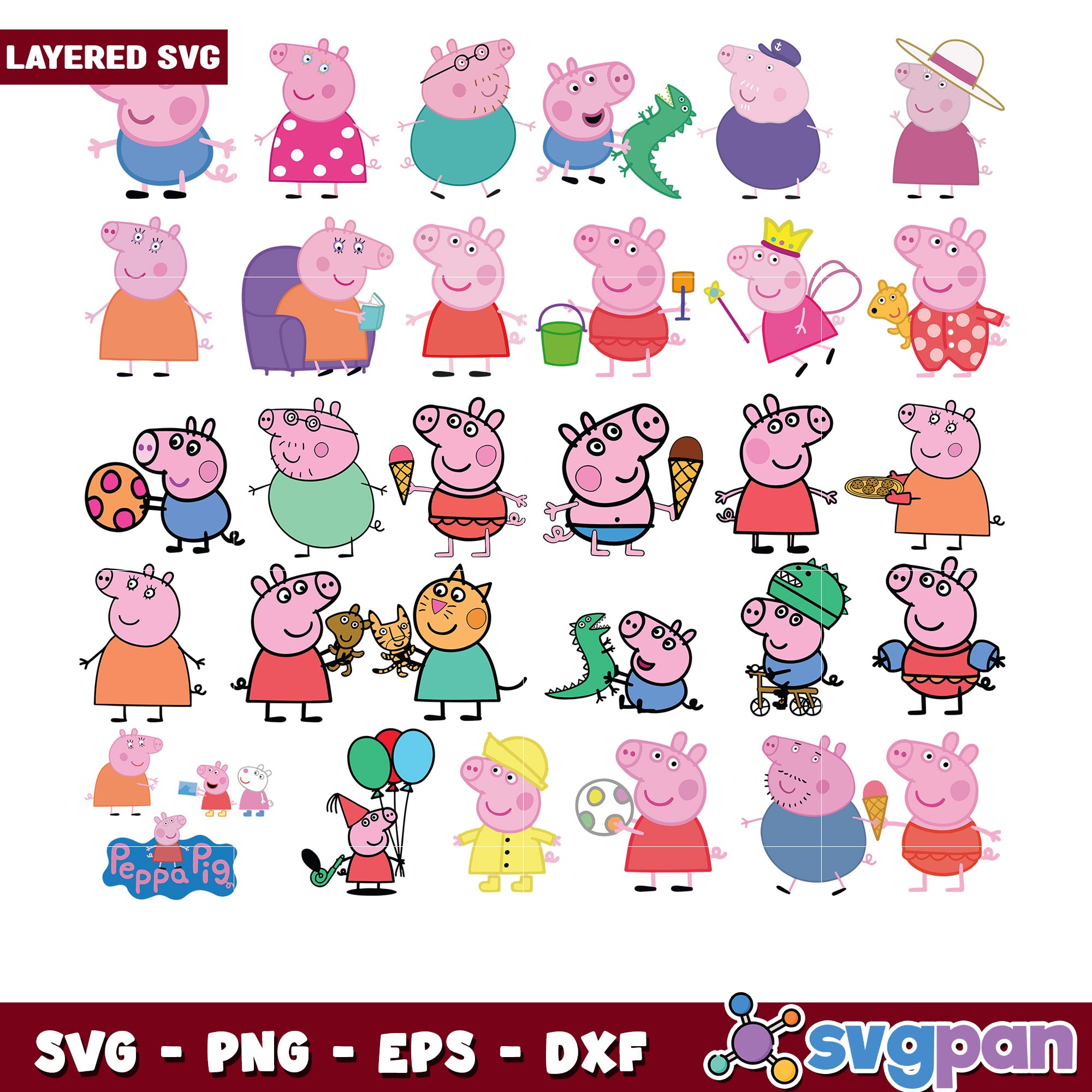 Peppa Pig Character Bundle SVG Clipart Set Svgpan Peppa Pig Character Bundle SVG Clipart Set Svgpan