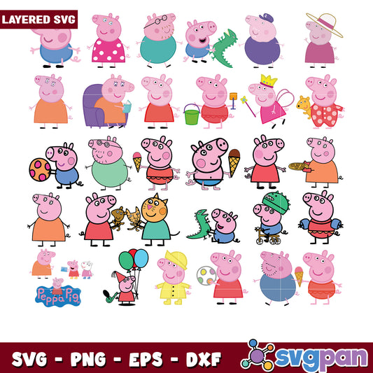 Peppa Pig Character Bundle SVG Clipart Set