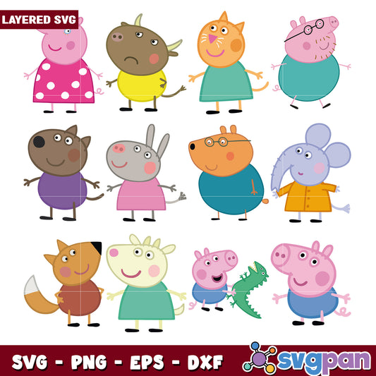 Peppa Pig Friends SVG Bundle Layered Cut Files
