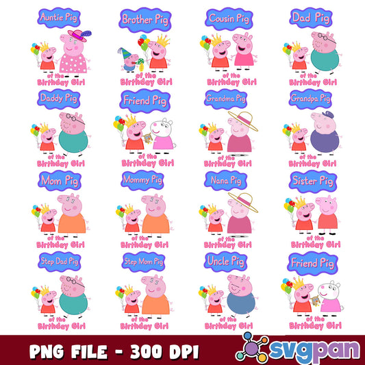 Peppa pig birthday of the girl png bundle