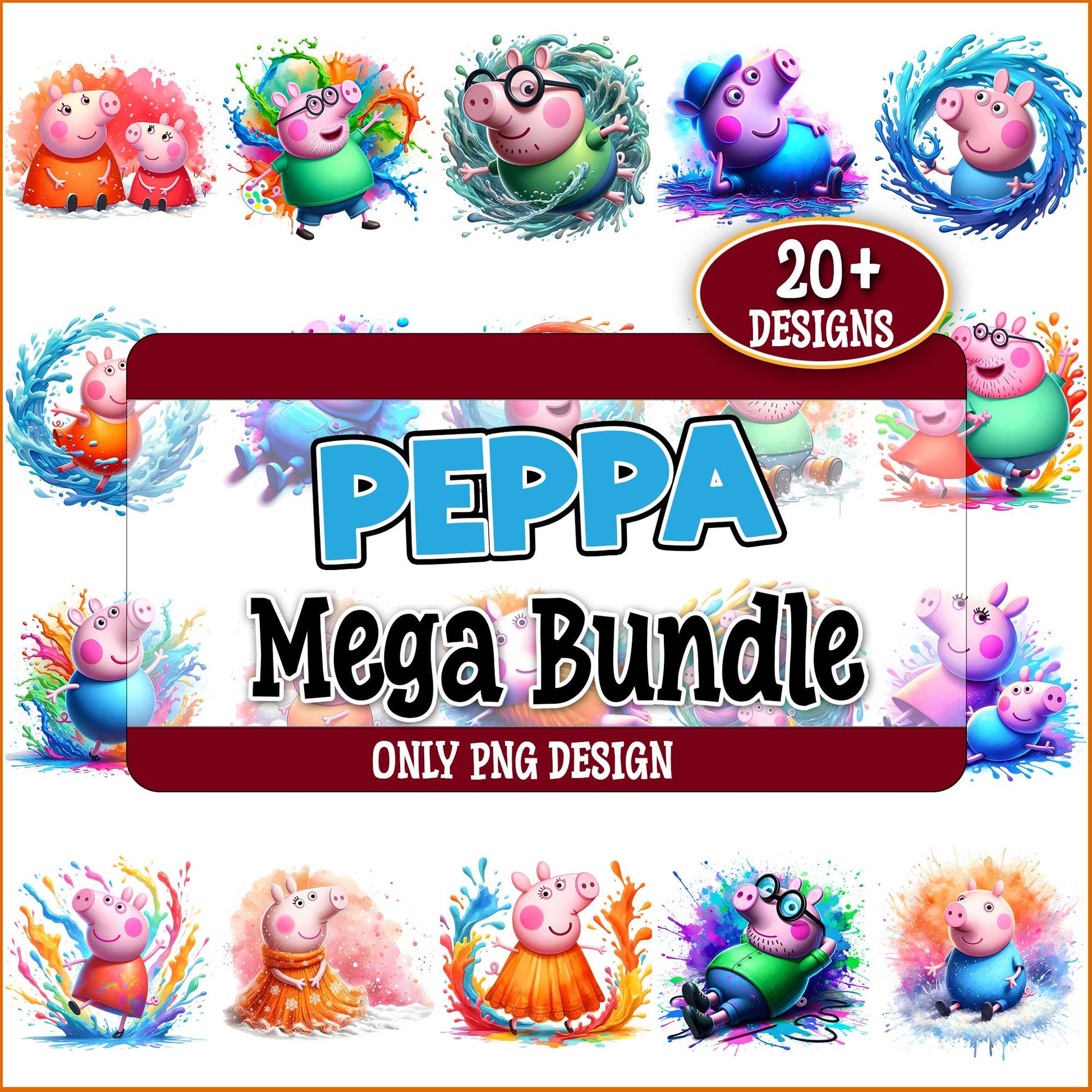 Peppa pig watercolor png bundle