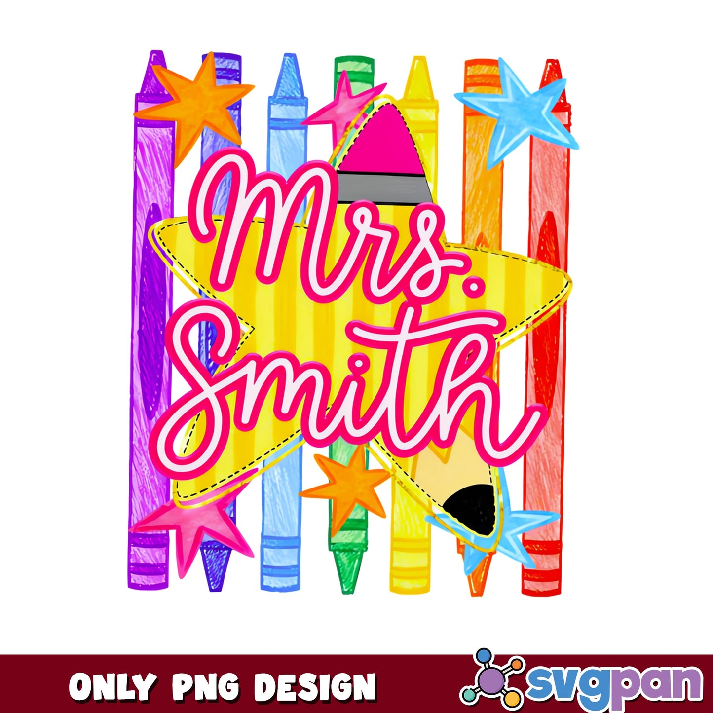 Personalized Teacher Crayon PNG, Mrs Teacher Gift, Back To School PNG