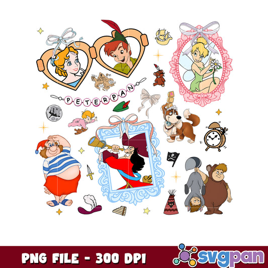 Peter pan picture frame png, disney neverland png, peter pan and tinker bell png