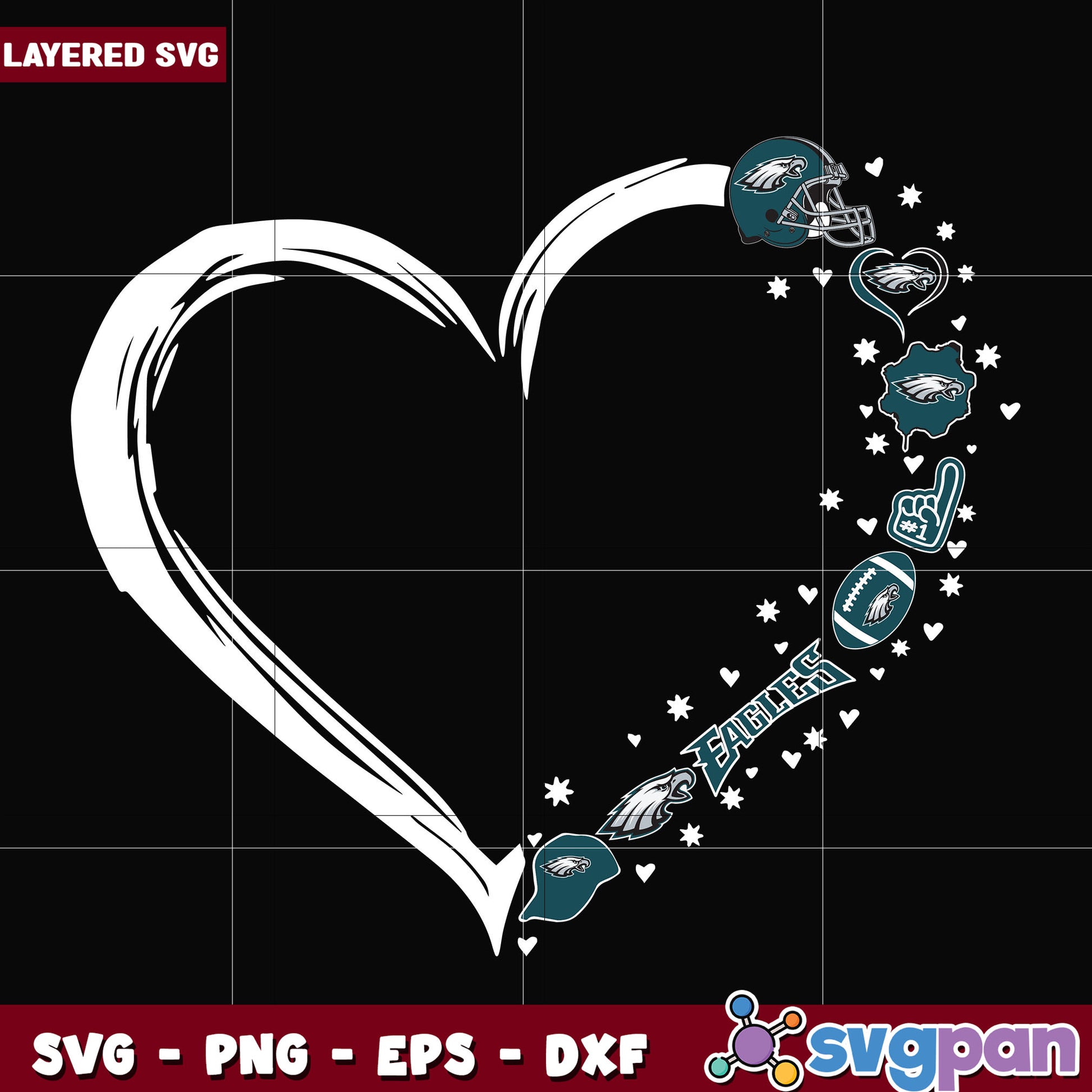 Philadelphia Eagles heart svg, super bowl 2025 svg, nfl eagles svg