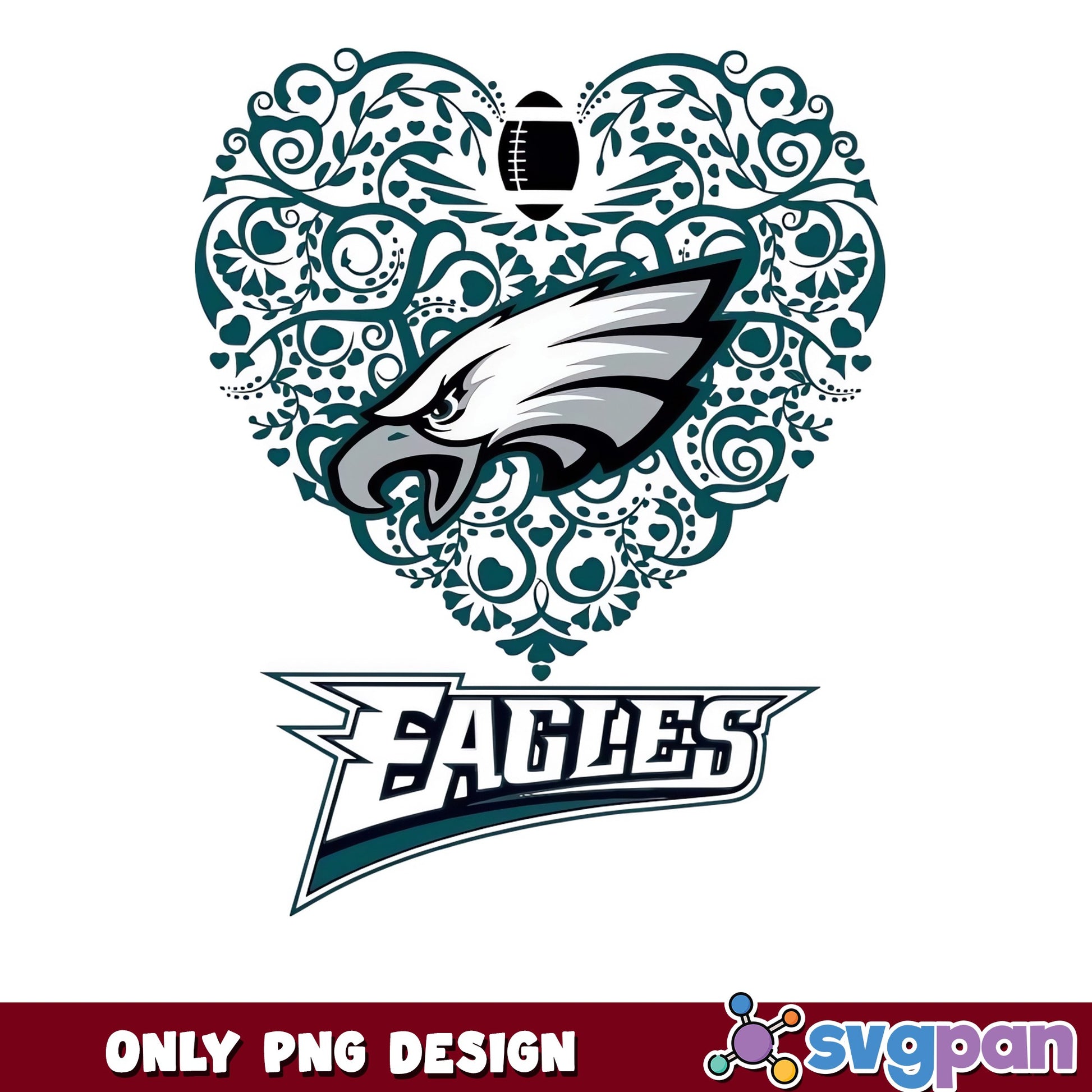 Philadelphia Eagles Heart Floral PNG, Eagles NFL PNG, Football PNG