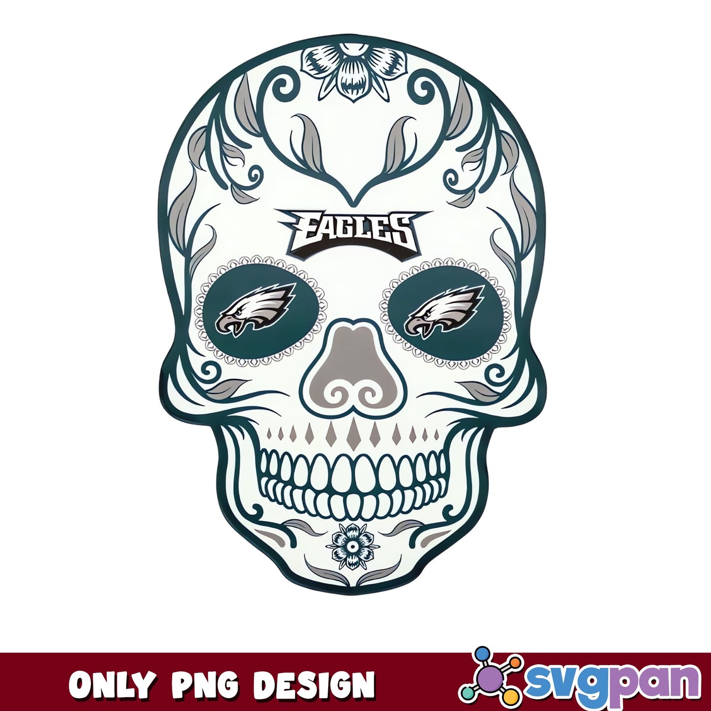 Philadelphia Eagles Sugar Skull PNG, NFL Football PNG, Halloween PNG