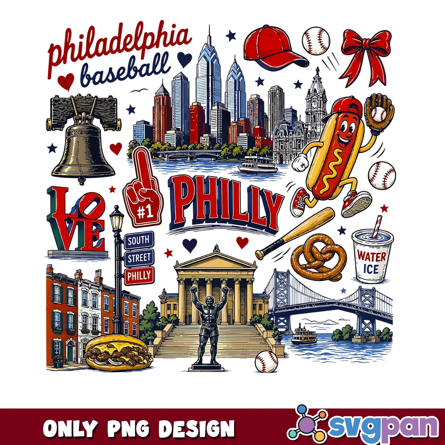 Philly Baseball City Collage PNG, Philadelphia Landmarks PNG, Phillies Fan PNG