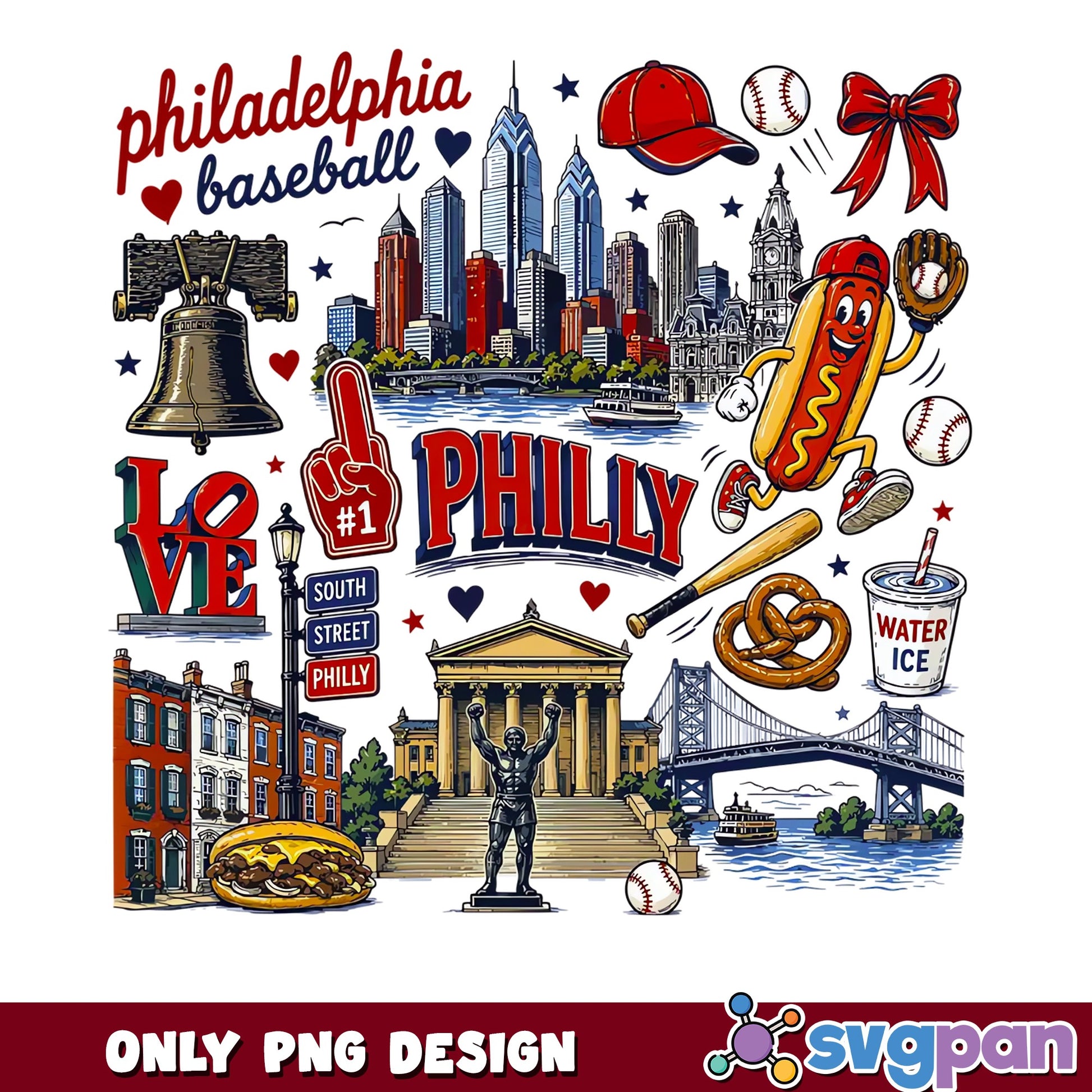 Philly Baseball City Collage PNG, Philadelphia Landmarks PNG, Phillies Fan PNG