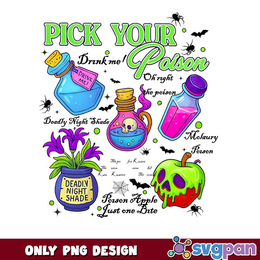 Pick Your Poison Halloween PNG, Poison Apple PNG, Villain PNG