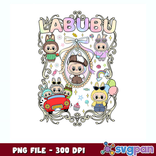 Picture frame labubu and friends png, labubu decor png, cute labubu png