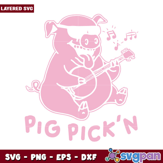 Pig Playing Banjo SVG Design for Crafting Projects, Fun and Unique