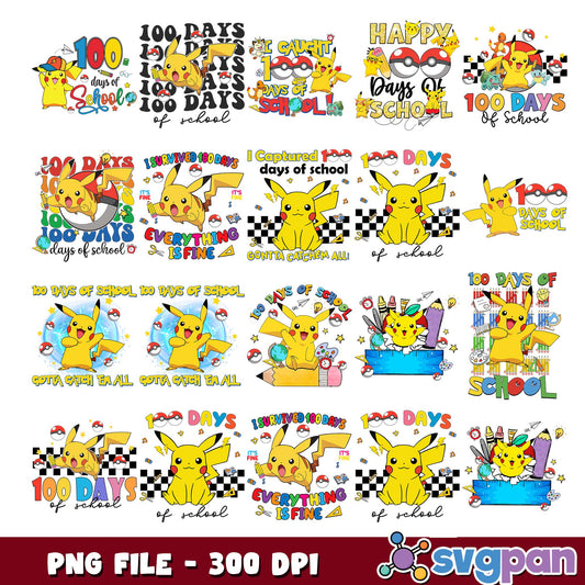 Pikachu 100 days of school png bundle